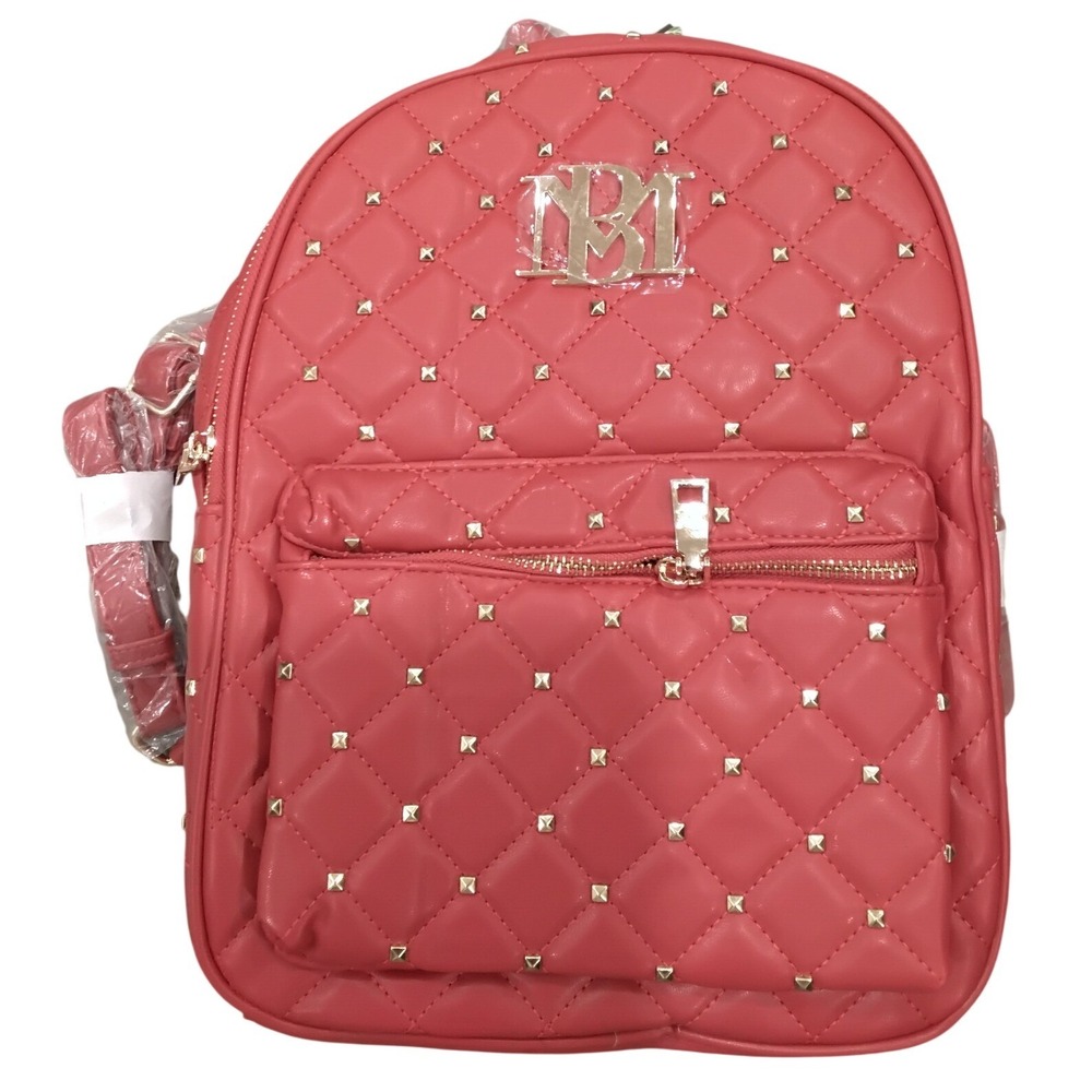 Badgley Mischka Red Quilted Studded Vegan Leather Backpack BMB-101 NWT